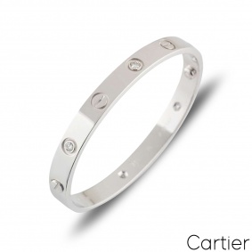 Cartier White Gold Half Diamond Love Bracelet Size 19 B6035819 Cartier White Gold Half Diamond Love Bracelet Size 19 B6035819